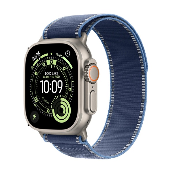 Apple Watch Ultra 3 (2025) 5G 49mm Natural Titanium Case with Blue/Bright Blue Trail Loop S/M MEWR4QC/A - смарт часовник